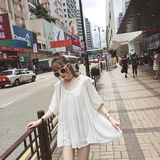 小范儿2016夏季新款韩版V领可爱时尚仙女蕾丝雪纺衫五分袖上衣女