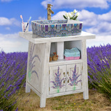 美式乡村田园落地实木浴室柜组合 手绘薰衣草白色做旧洗手盆柜