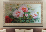 手绘中式花卉油画花开富贵客厅卧室玄关写实牡丹花挂画有框装饰画