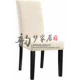 美式简约实木餐椅法式复古做旧单人椅布艺休闲高背椅书房椅咖啡椅