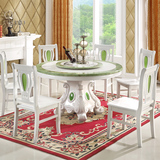 大理石餐桌 家用欧式圆形白色餐桌椅组合餐厅餐桌椅带转盘可旋转