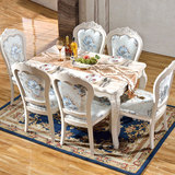 欧式餐桌椅组合6人小户型实木田园象牙白色法式长方形大理石餐桌