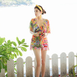 F-日系泳衣少女罩衫裙式聚拢显瘦钢圈三件套分体沙滩性感海边韩国