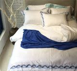 酒店床上用品全棉素色简约纯色被套60支埃及长绒棉绣花白色四件套
