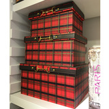 英格兰风欧式时尚格子收纳盒储物盒样板房衣帽间橱窗展示箱子
