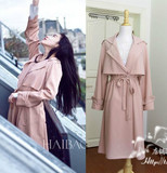 韩国代购春夏装明星同款粉色风衣长款薄外套女士风衣裙空调防晒衣