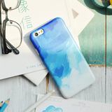天蓝色油画笔触渐变iphone6s中国风6plus苹果5se全包手机壳  包邮