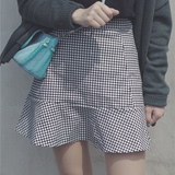 2016夏季新款韩版小清新宽松显瘦荷叶边格子半身裙韩国学院风短裙