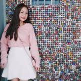 韩国粉色T恤女 2016秋季圆领甜美简约宽松百搭纯色全棉长袖打底衫