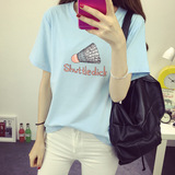 2016夏装宽松大码羽毛球印花半袖上衣时尚韩版学生短袖女修身T恤