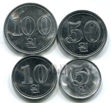 东门收藏 亚洲钱币 朝鲜 高面值硬币 一套4枚 全新未流通 北朝鲜