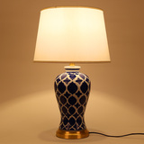 卧室床头灯美式简约中式欧式客厅样板房蓝白温馨宜家全铜陶瓷台灯