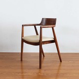 美式乡村实木餐椅复古休闲椅 创意西餐厅咖啡厅真皮座椅办公椅子