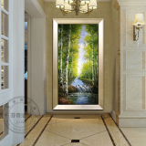 玄关装饰画竖版风景挂画过道走廊欧式风景客厅油画手绘 白桦树林