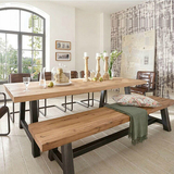 美式loft北欧实木咖啡茶餐桌椅组合原木复古铁艺书桌办公桌 6人