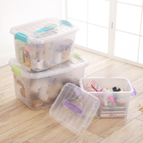印花纹食品级透明收纳箱整理箱塑料盒子有盖大小号手提储物箱包邮