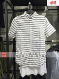 HM H&M男装专柜正品折扣代购 黑白条纹短袖衬衫0393697001原价149