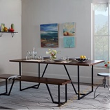美式现代风格 铁艺实木餐桌长方形餐桌椅组合多功能会议桌工作台