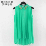 专柜正品CCDD2016夏装新款女 创意纯色简约上衣 雪纺宽松无袖衬衫