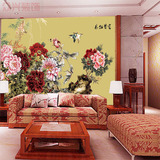 定制环保无缝丝绸布大型壁画中式富贵牡丹客厅电视沙发背景墙墙纸