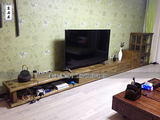 韩式老榆木电视柜简约可伸缩实木视听柜客厅电视柜组合家具茶水柜