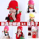 韩版女宝宝秋季假发帽子婴幼儿童冬季长辫帽子0-3-4-5-6个月1-2岁