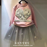 2016春装新款童装韩版百搭宝宝运动上衣包裙两件套女童卫衣套装潮