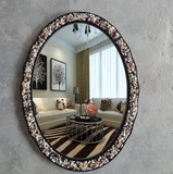 直销新品地中海风情黏贴石子壁挂化妆镜椭圆形浴室美容镜试衣镜子