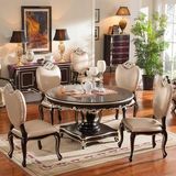 欧式餐桌椅6人组合美式餐桌圆形餐桌法式新古典实木雕花餐桌餐台
