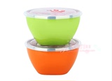 韩式彩色不锈钢保鲜碗 带盖加厚冰箱保鲜盒料理碗密封碗饭盒泡面