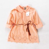 外贸原单2-6岁女童小孩子春夏纯棉薄款刺绣娃娃领长袖连衣裙橙色