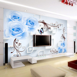 大型壁画客厅立体电视背景墙纸无缝无纺布3d蓝色玫瑰花窗户海景