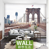 桥纽约现代城市建筑3D壁画个性壁纸艺术客厅卧室电视背景墙纸定做