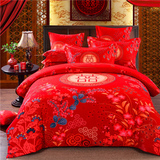 全棉磨毛四件套婚庆大红色床品纯棉床单被套结婚床上用品1.8m新婚