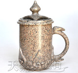 特级内蒙古中华麦饭石水杯 带盖蒙古包杯 天然麦饭石茶杯杯子