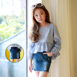 韩版女童装16年夏季新款中大童破洞做旧包臀半身裙修身百搭包裙