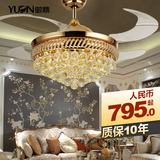 金色水晶风扇灯 带LED的家用隐形吊扇灯 客厅电扇灯餐厅风扇吊灯