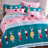 纯棉卡通公主风四件套粉色可爱小兔子全棉小清新儿童女孩被套床单