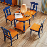 简约圆形餐桌小户型客厅茶几桌实木小桌子松木复古创意桌椅组合