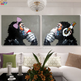 手绘抽象色块动物猩猩油画客厅现代装饰画玄关餐厅挂画简约无框画