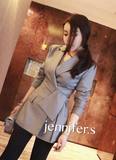 jennifer.s新品牌韩版系带女装西服外套翻领长袖中长款女上衣