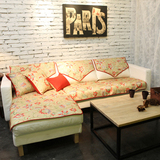 中式现代纯棉加厚四季沙发垫子布艺防滑沙发巾坐垫盖布定制红黄色