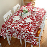 北欧宜家亚麻茶几布餐桌布艺盖巾日式田园桌垫床头柜罩大红色喜庆