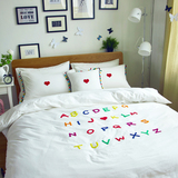 全棉加密水洗棉韩式字母贴布绣四件套床品纯色纯棉床单款床上用品