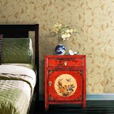 木时代新中式家具床头柜复古家具红色床头柜彩漆做旧家具仿旧小柜