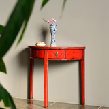 木时代手工家具中国红半圆桌新古典半圆玄关装饰桌仿古仿古半月桌