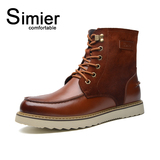 斯米尔冬季马丁靴保暖休闲棉鞋短筒加绒系带高帮平跟男靴子6812