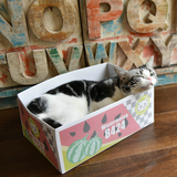 贝多芬宠物/桔子喵彩印纸盒猫窝 瓦楞纸猫抓板猫玩具纸箱附猫薄荷