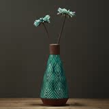 乡村风格陶瓷花瓶复古怀旧小口回形花器样板间软饰品 陶瓷 工艺品