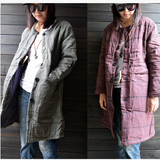 2016冬出日本外贸文艺韩版大码长款做旧加厚棉袄灰红棉衣外套女装